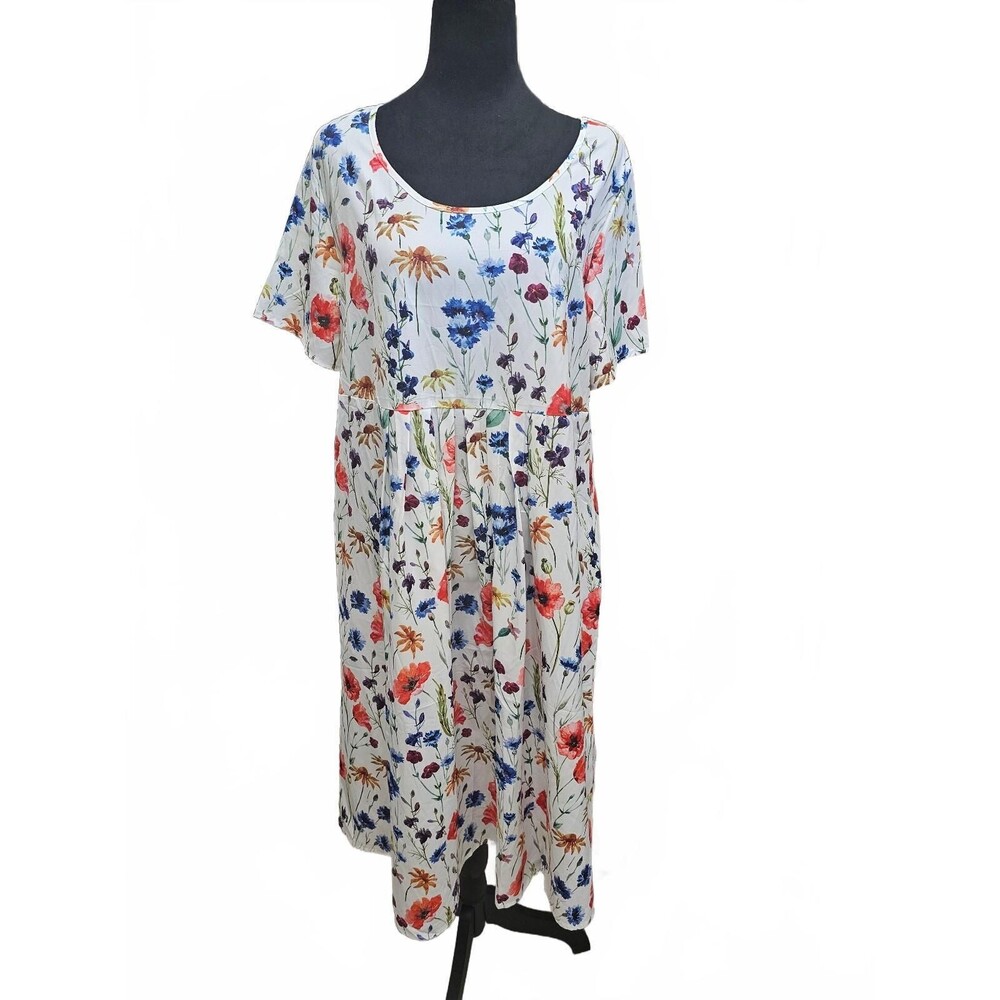 NORACORA Womens Lightweight Floral Print Short Sleeve Dress w/Pockets Size M